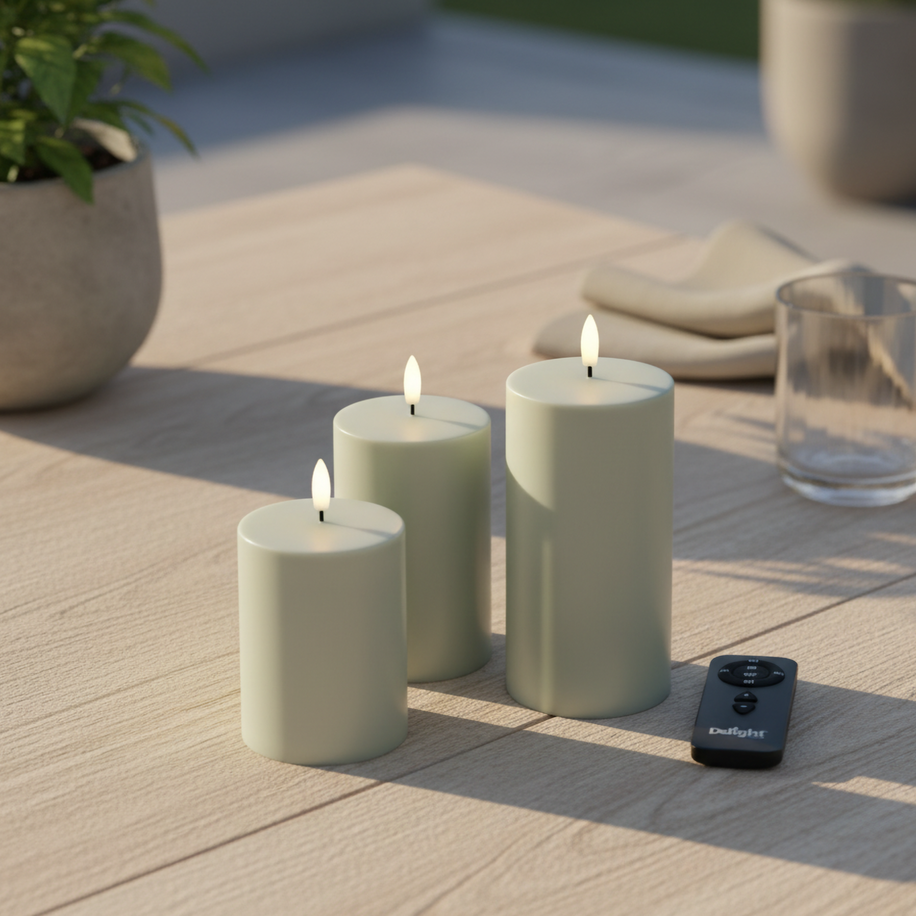 3-pack utomhus LED-ljus med fjärrkontroll (vädertåliga) - Salviagrön
