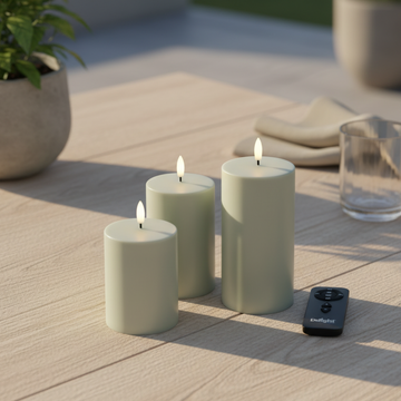 3-pack utomhus LED-ljus med fjärrkontroll (vädertåliga) - Salviagrön
