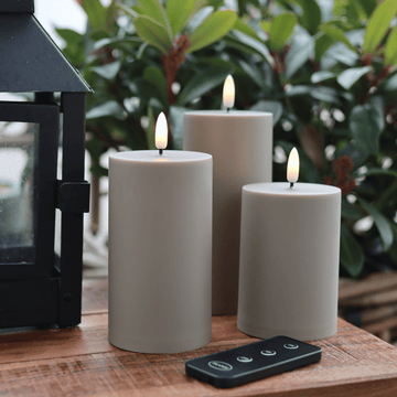 Utomhus LED-Blockljus D7 – Set med 3 st. i Sandfärg - Premium