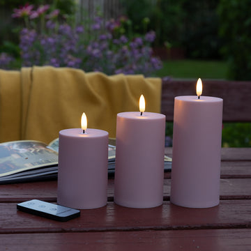 Utomhus LED-blockljus 3 st Rosa. Inkl. fjärrkontroll.